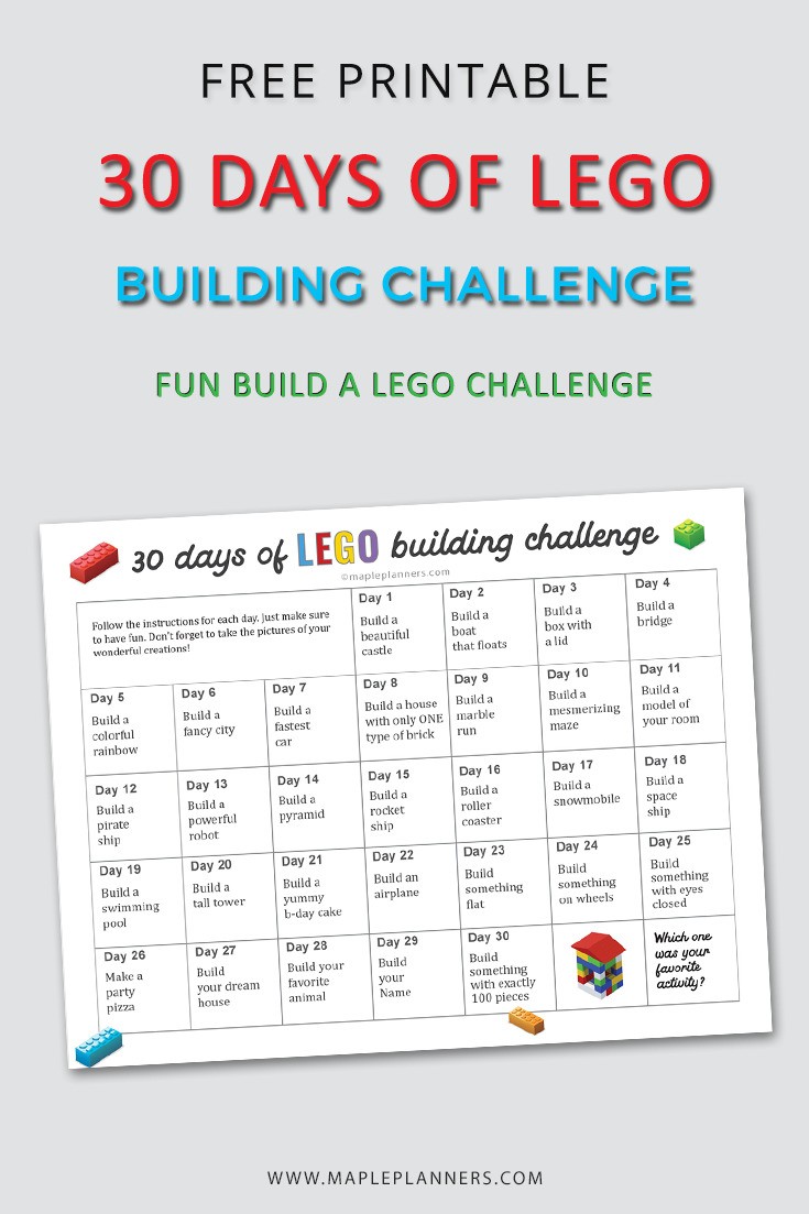 FREE Printable 30 Day LEGO Building Challenge