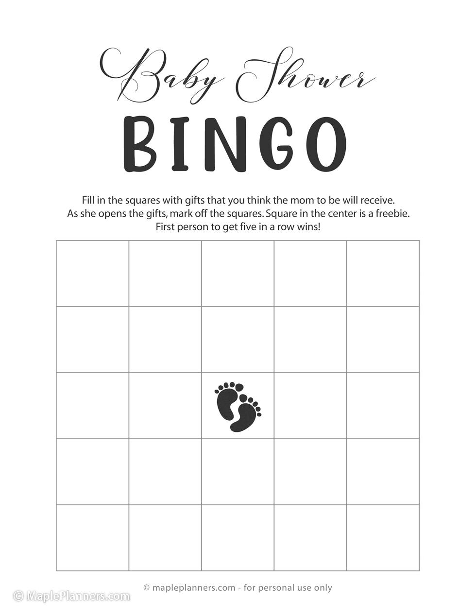 Minimalist Baby Shower Bingo Cards