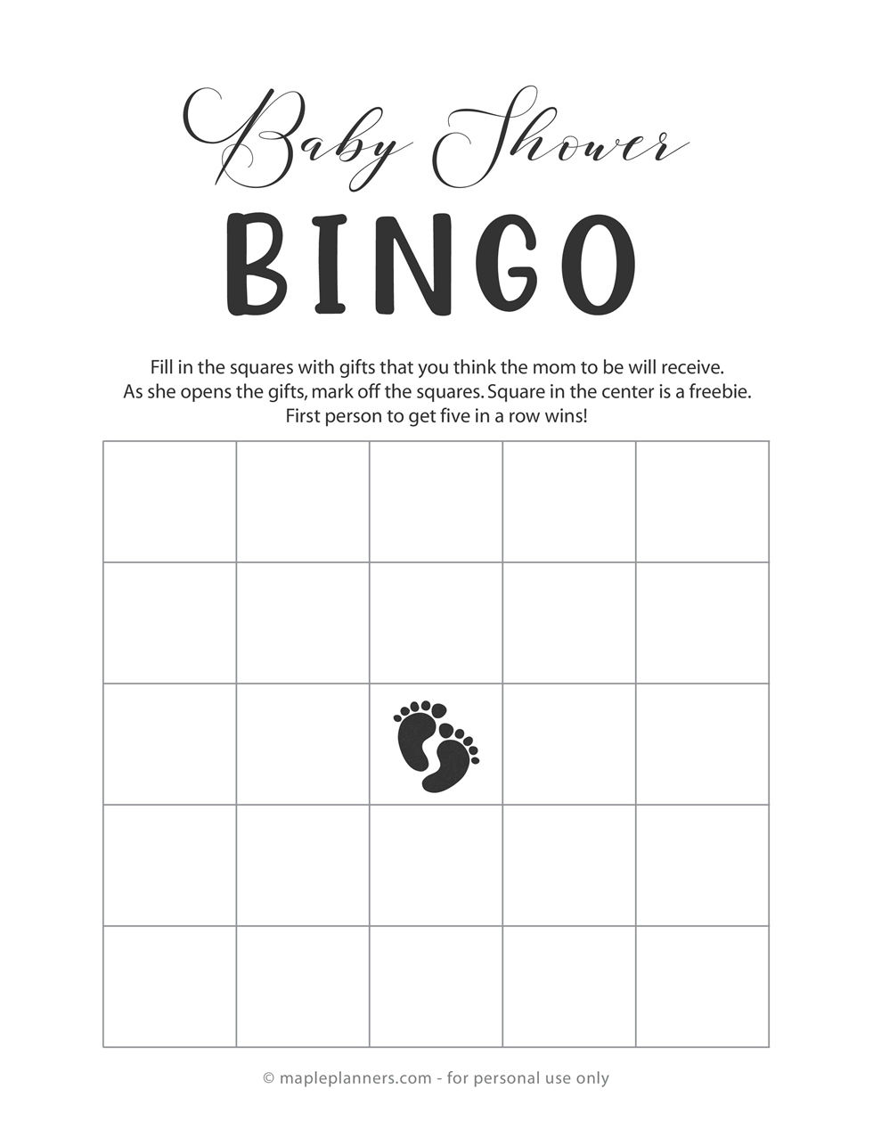 Minimalist Baby Shower Bingo Cards