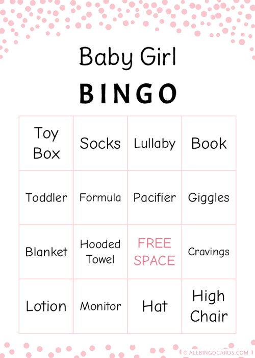 Printable Baby Girl Bingo Cards