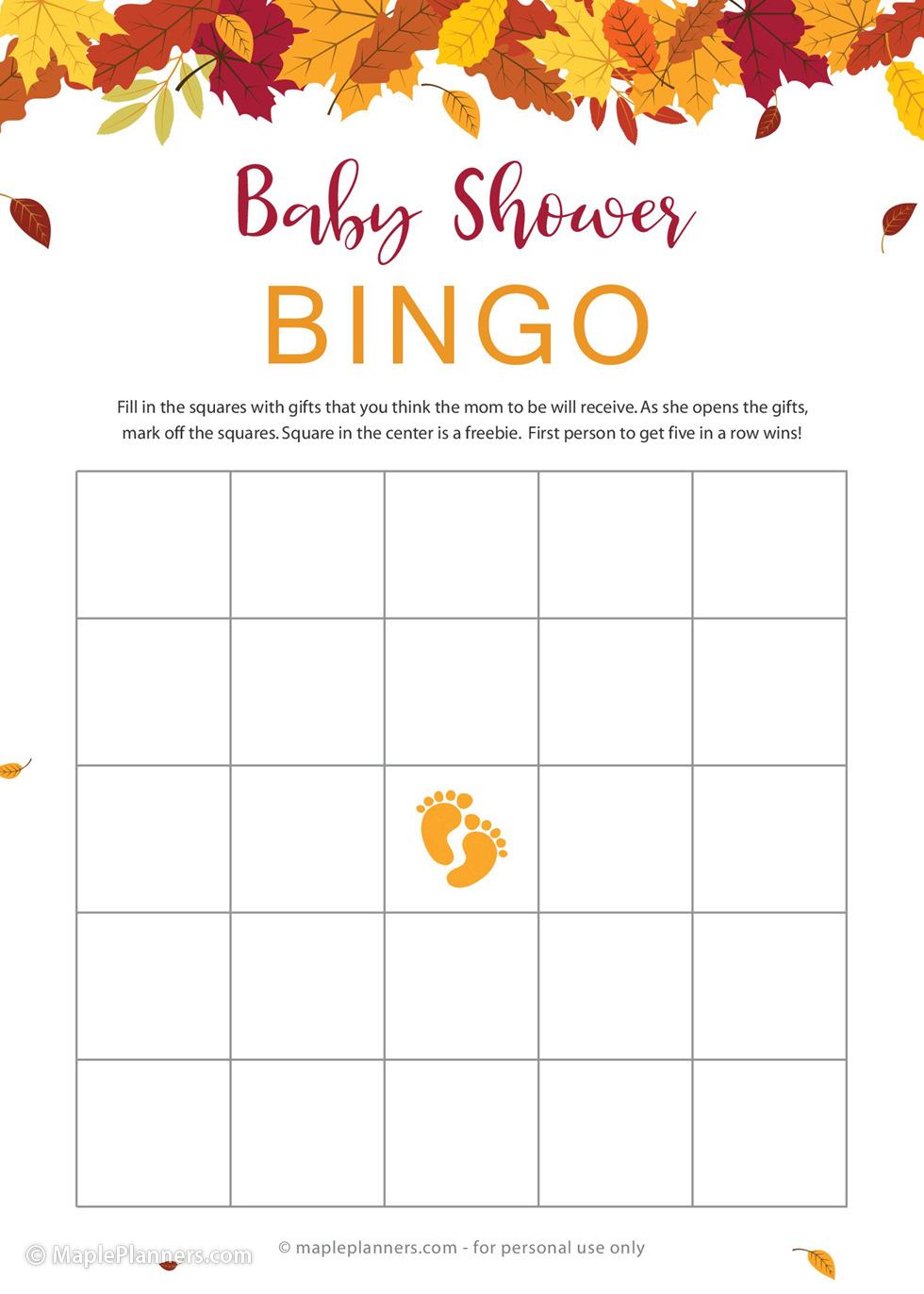 Free Printable Fall Baby Shower Bingo