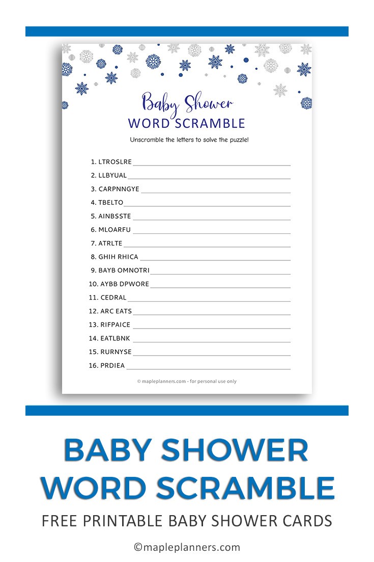 Winter Wonderland Baby Shower Word Scramble Printable