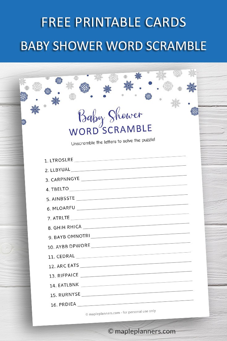 Winter Wonderland Baby Shower Word Scramble Game Printable