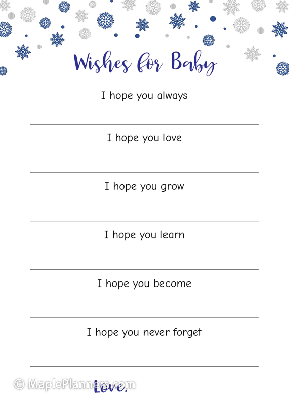 Winter Wonderland Wishes for Baby Cards Printable