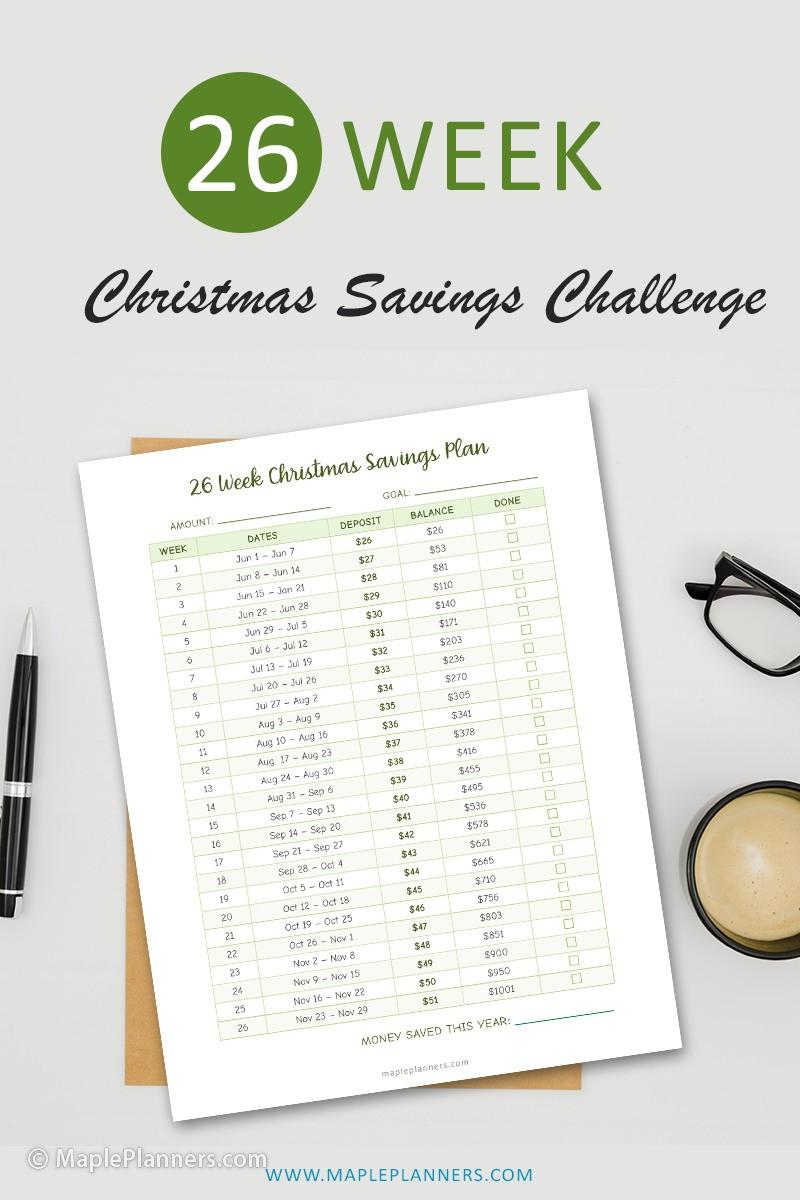 Free Printable 26 Week Christmas Savings Challenge