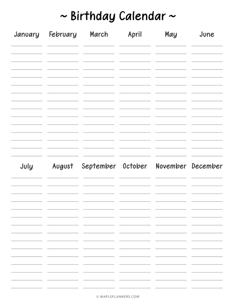 Free Printable Birthday List Templates