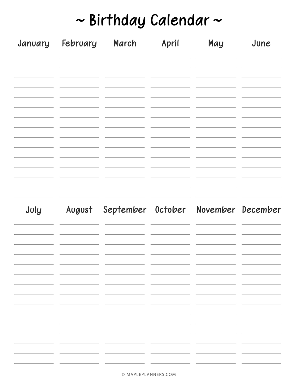 Birthday Calendar template