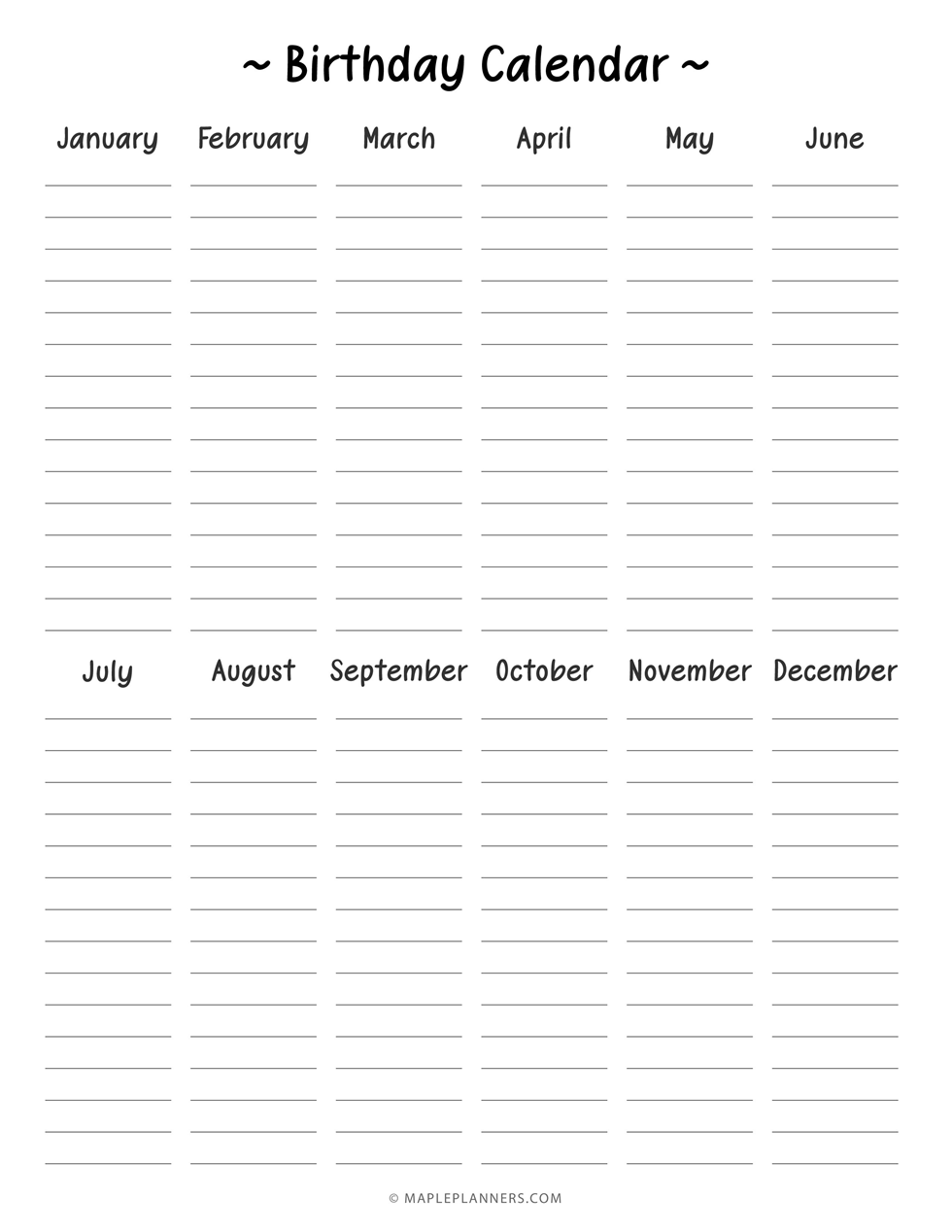 Free Printable Birthday List Templates