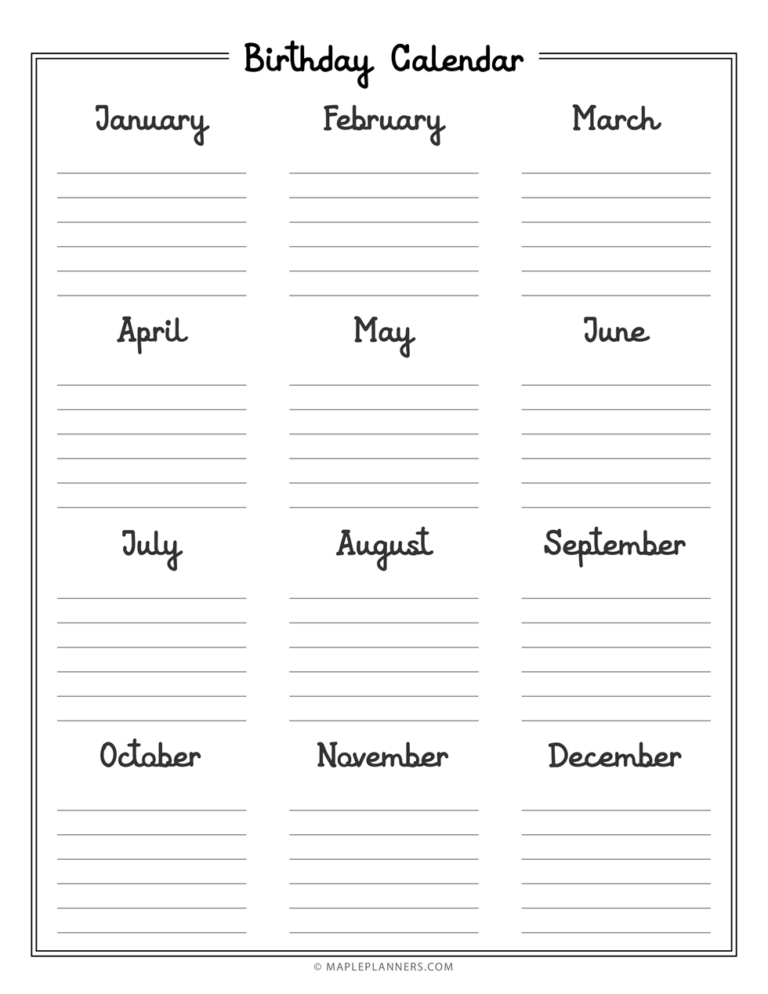 Free Printable Birthday List Templates