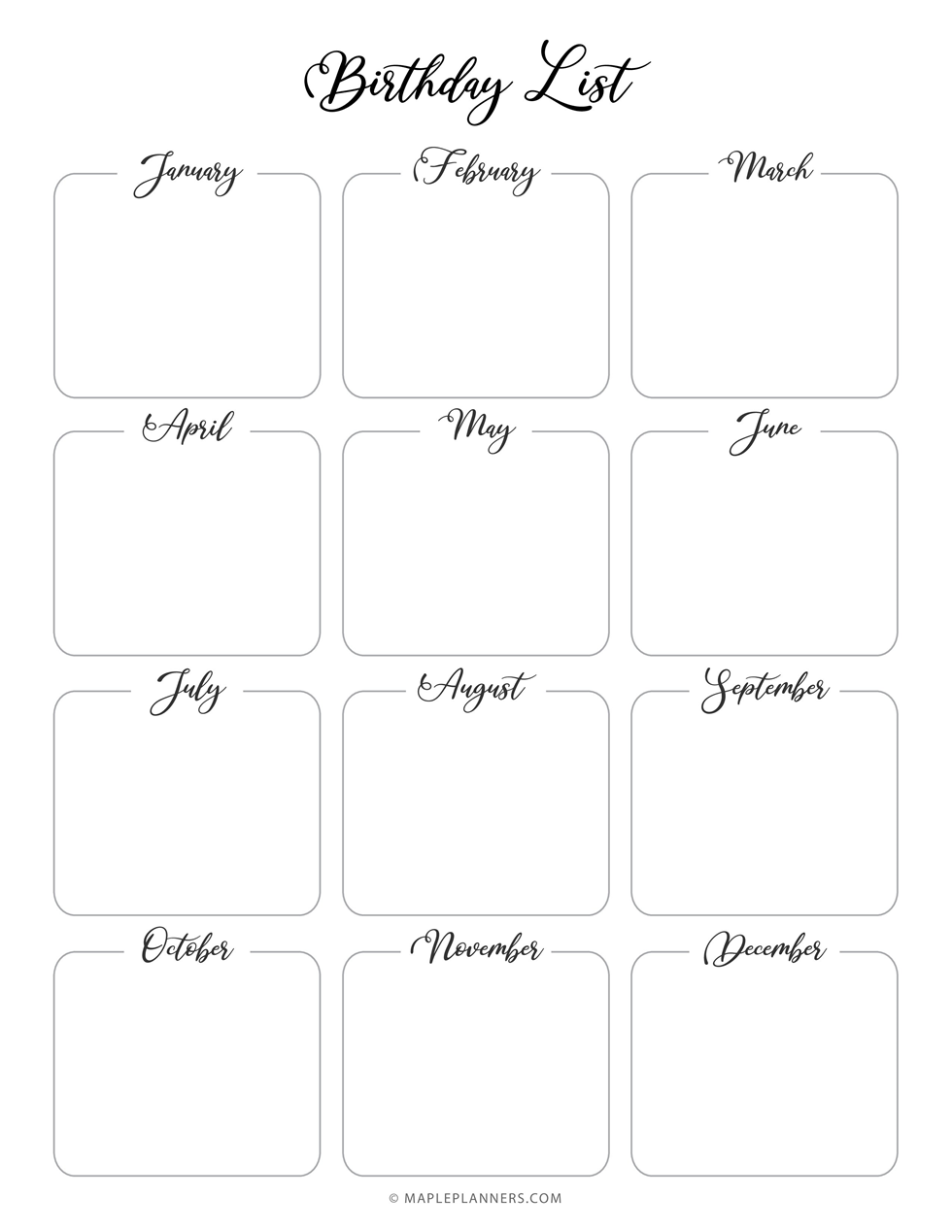 Birthday List Template