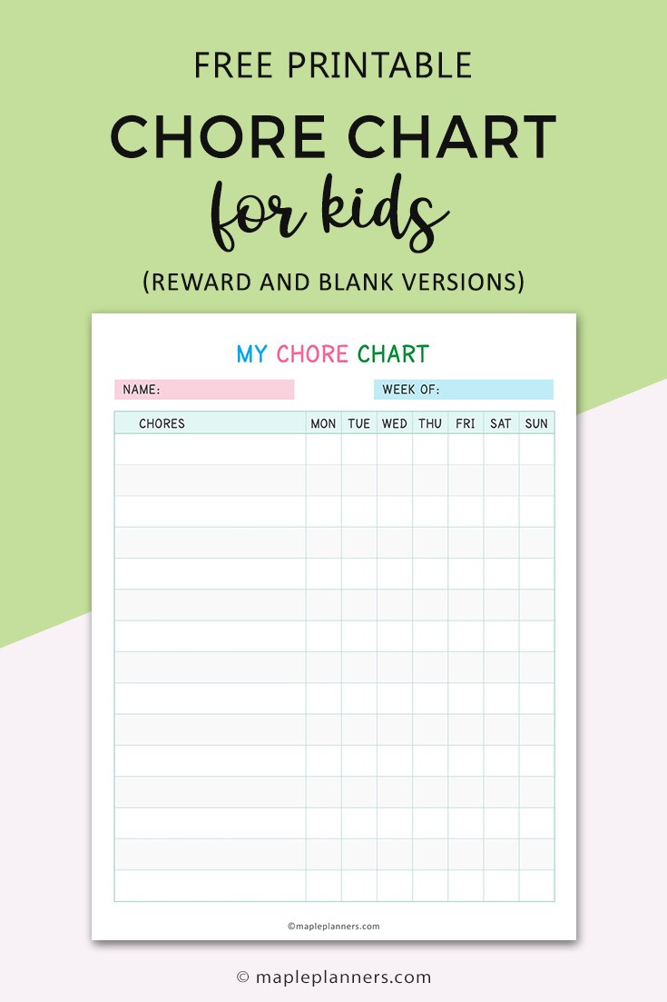 Free Printable Chore Chart for Kids