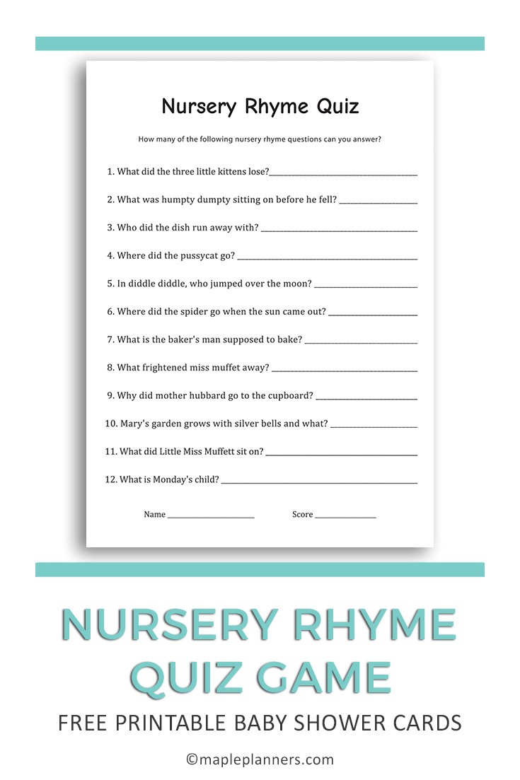 Free Printable Nursery Rhyme Quiz