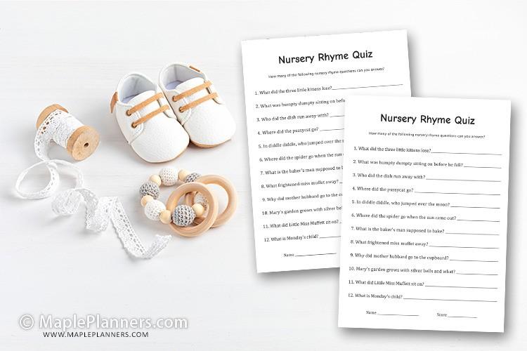 Nursery Rhyme Quiz Printable Game