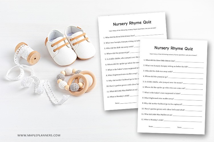 Nursery Rhyme Quiz Printable Game