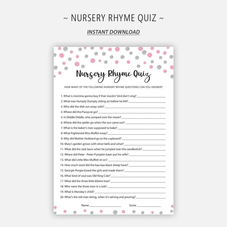 Free Printable Nursery Rhyme Quiz