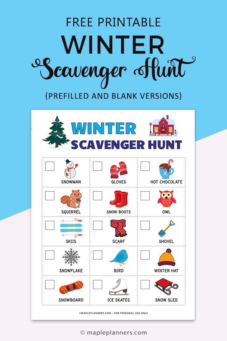 Printable Winter Scavenger Hunt for Kids