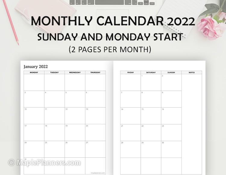 2022 Monthly Calendar Templates