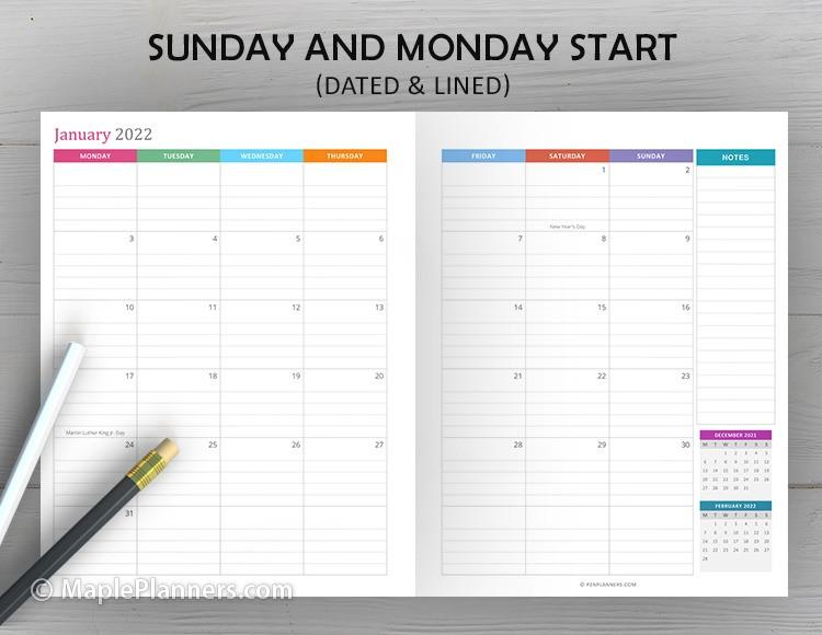Monthly Calendar 2022 Template Lined Version