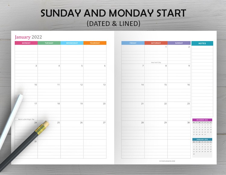 Monthly Calendar 2022 Template Lined Version