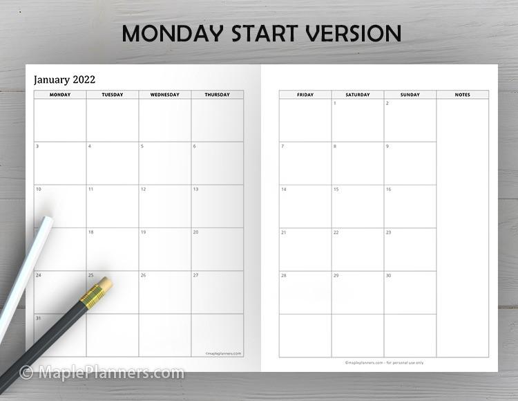 2022 Monthly Planner Template