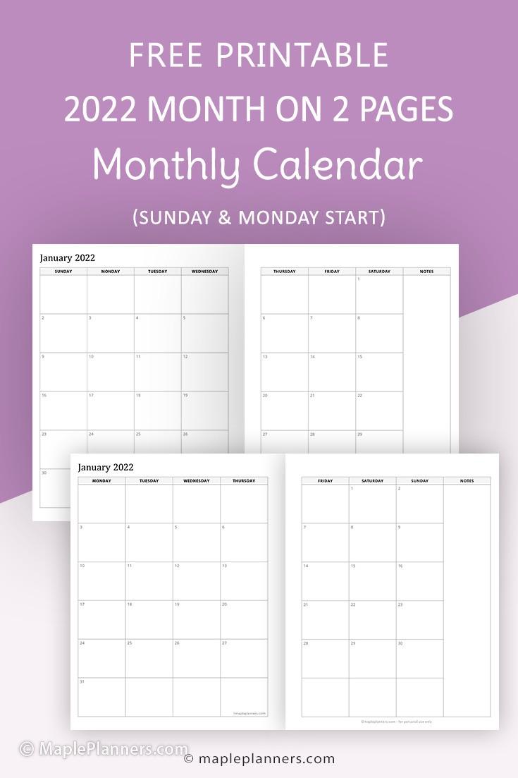 2022 Monthly Planner Template Month on 2 Pages
