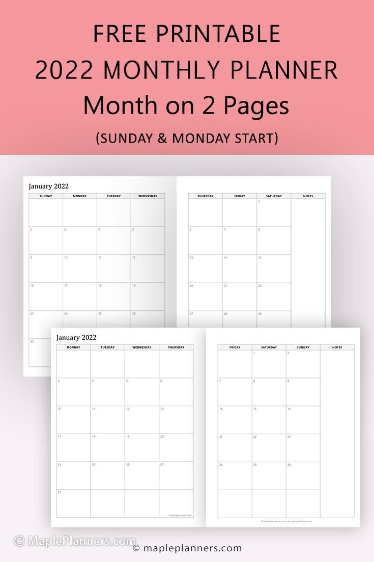 Free Printable Monthly Calendar 2022