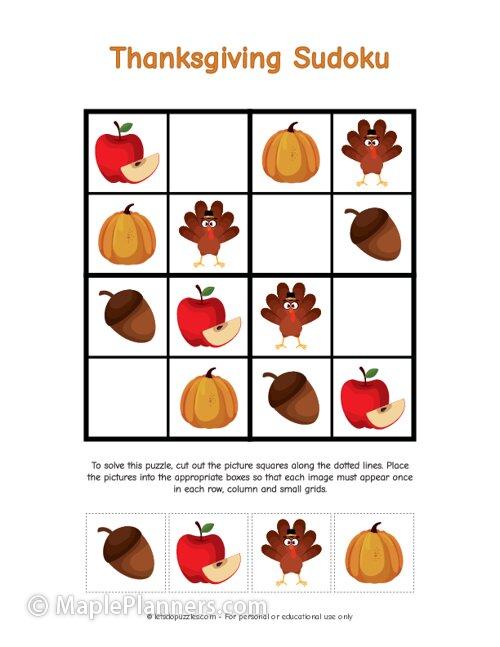Picture Thanksgiving Sudoku for Kids