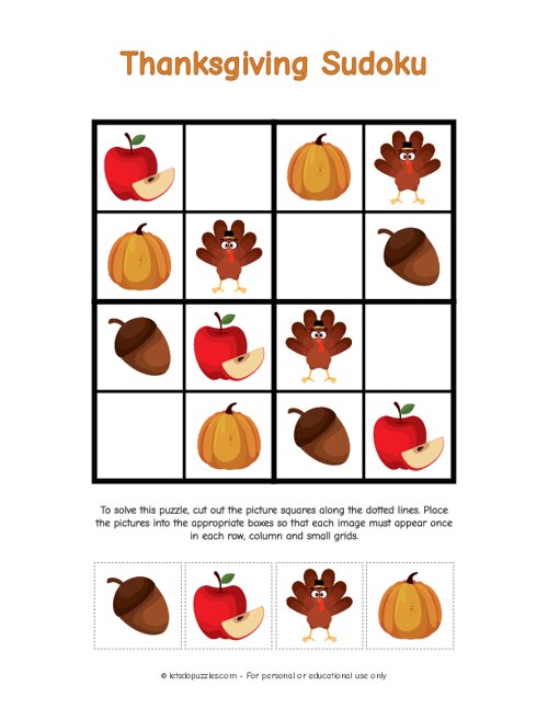 Picture Thanksgiving Sudoku for Kids