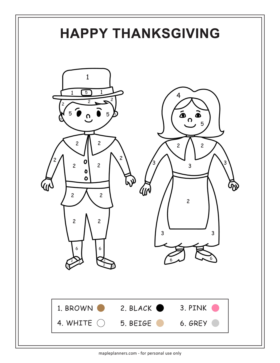 Color By Number Thanksgiving Coloring Pages