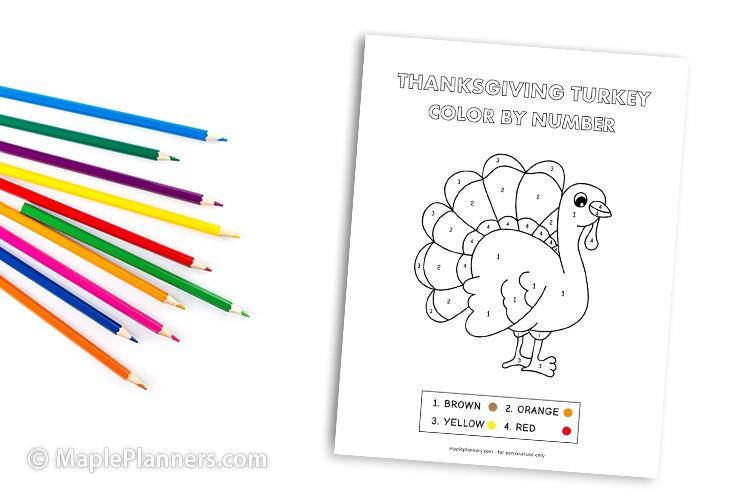 Thanksgiving Color by Number Sheets