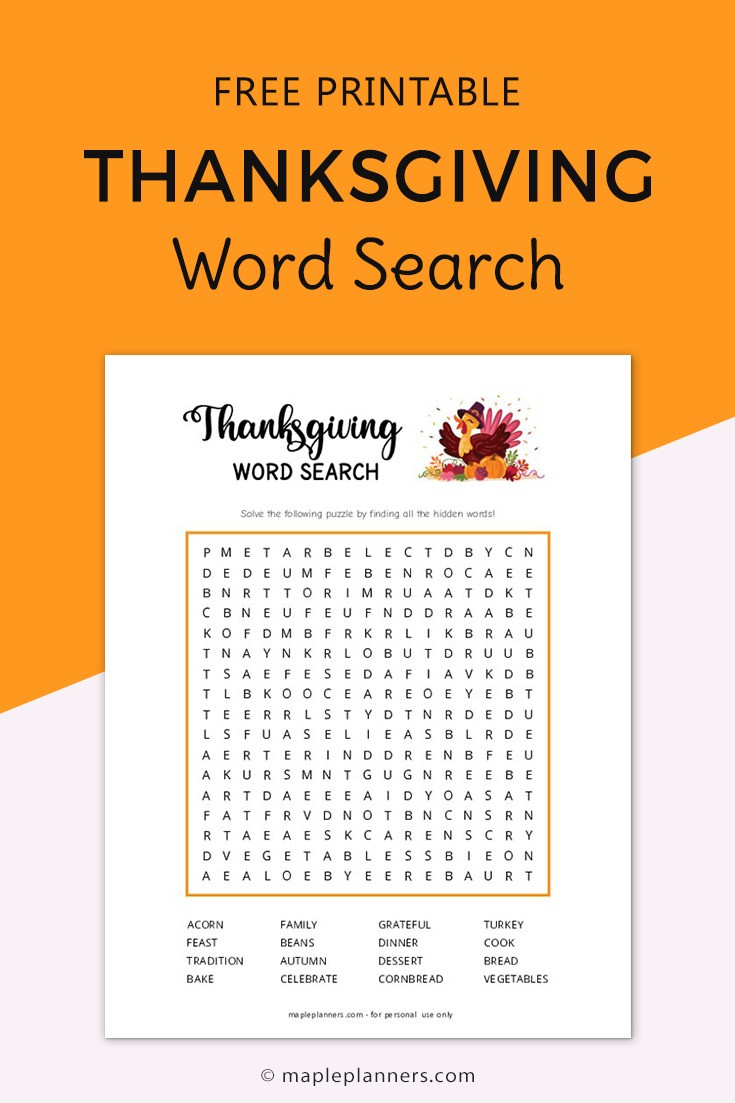 Thanksgiving Word Search Puzzle