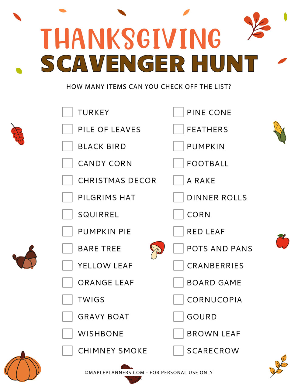 Thanksgiving Scavenger Hunt