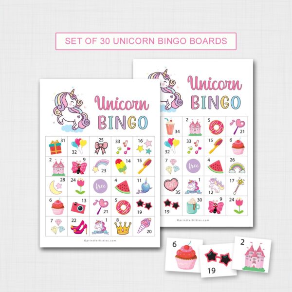 Unicorn Bingo Game Cards