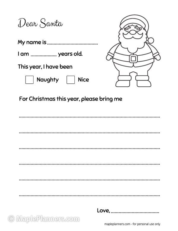 Coloring Santa Wish List Template