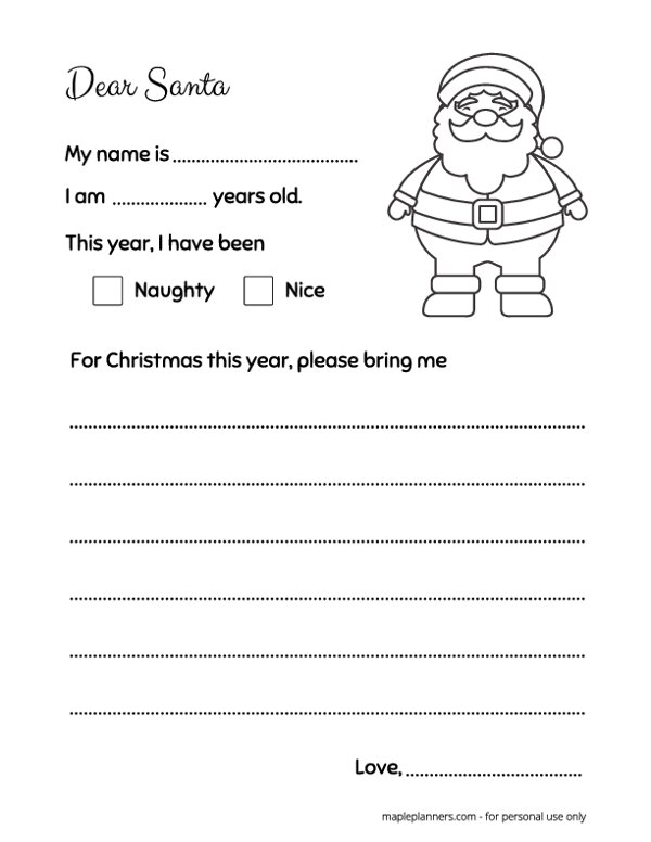 Coloring Santa Wish List Template