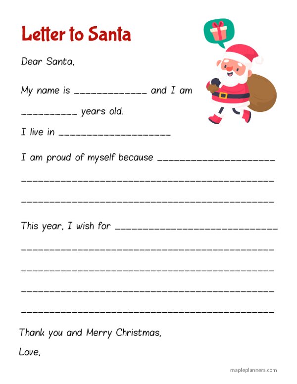 Letter to Santa Writing Template