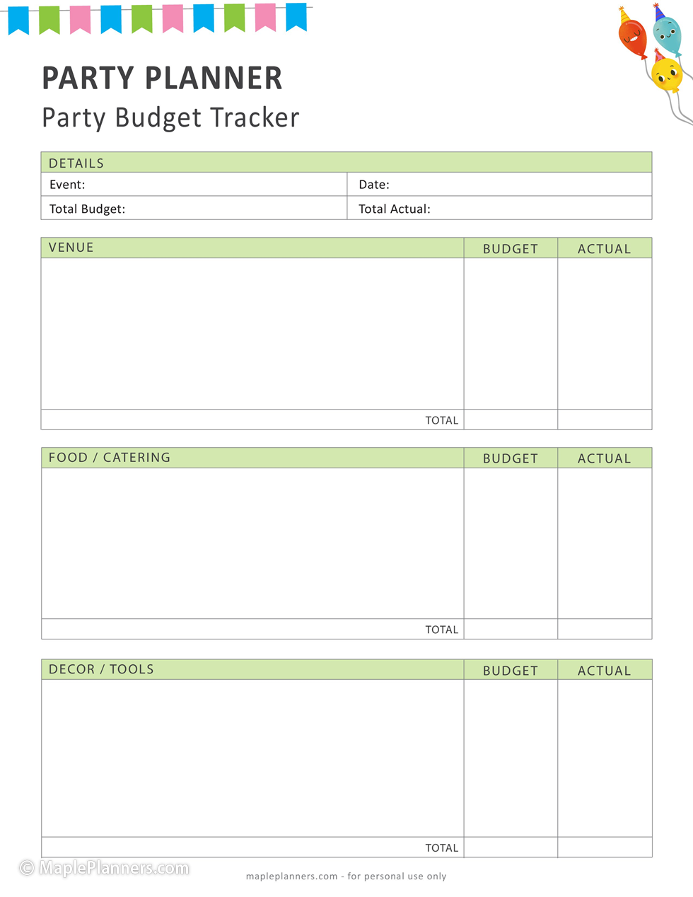 Party Budget Tracker Template