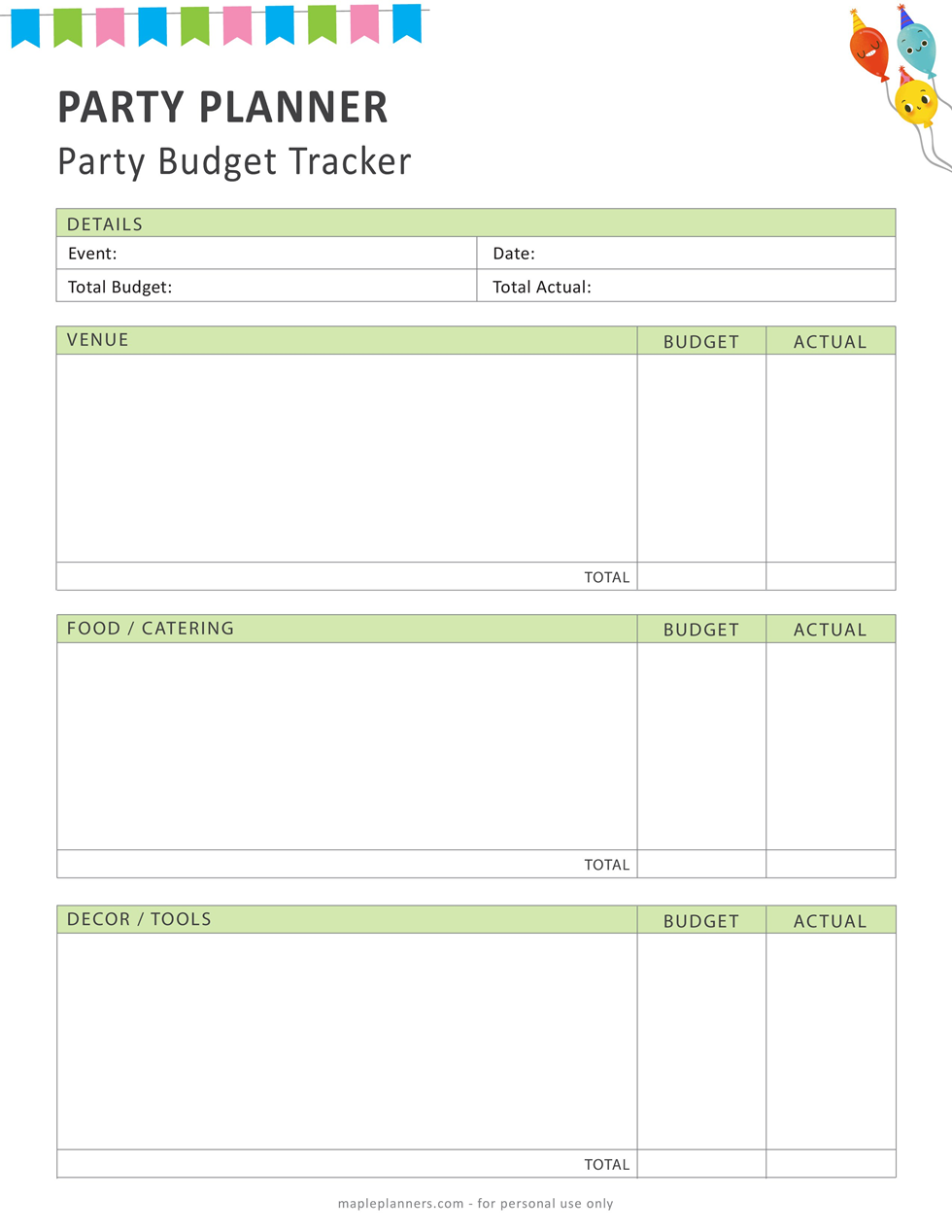 Party Budget Tracker Template