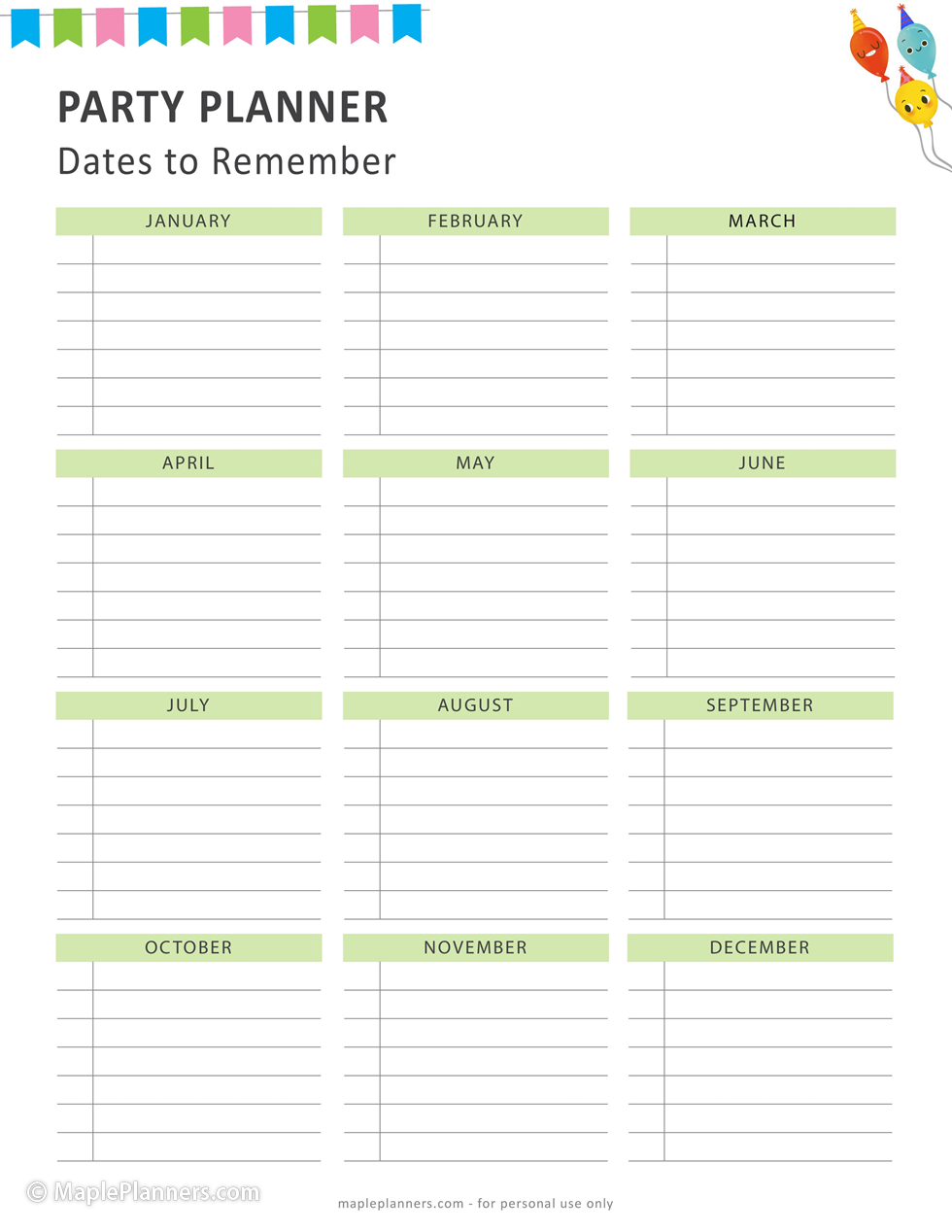 Party Planner Dates to Remember