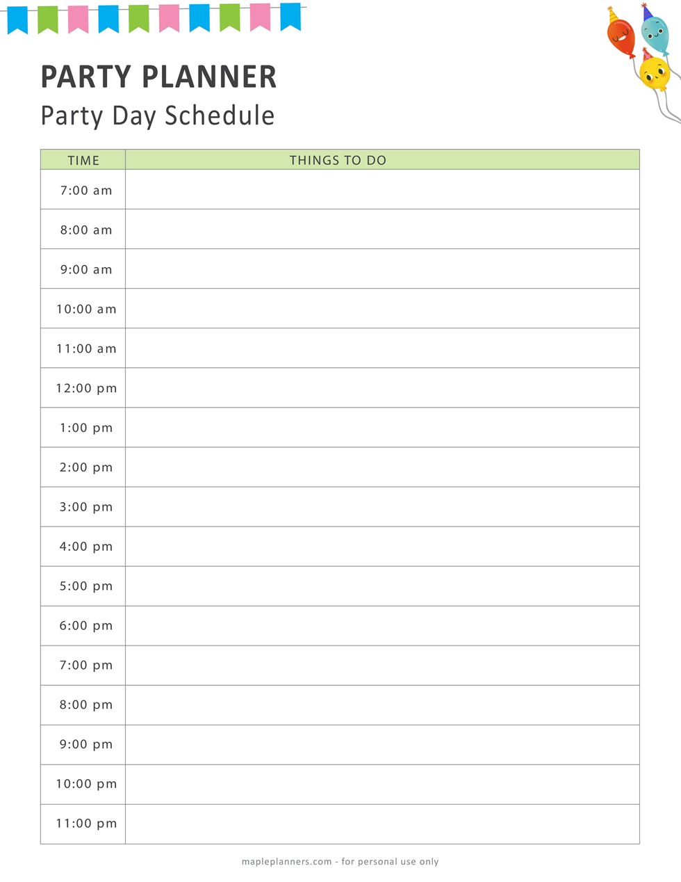 Party Day Schedule