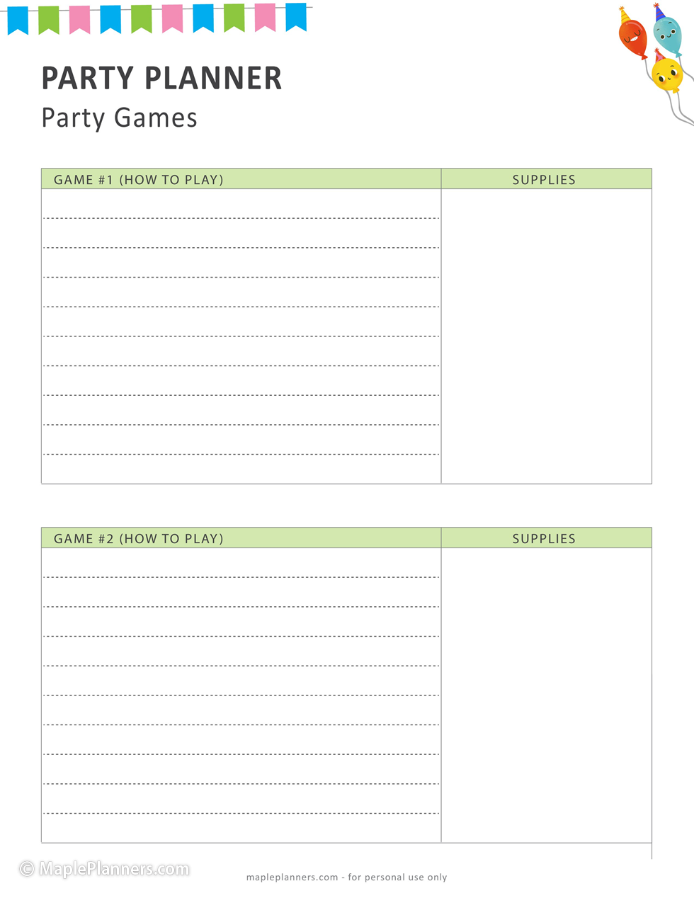 Party Games and Activities Template