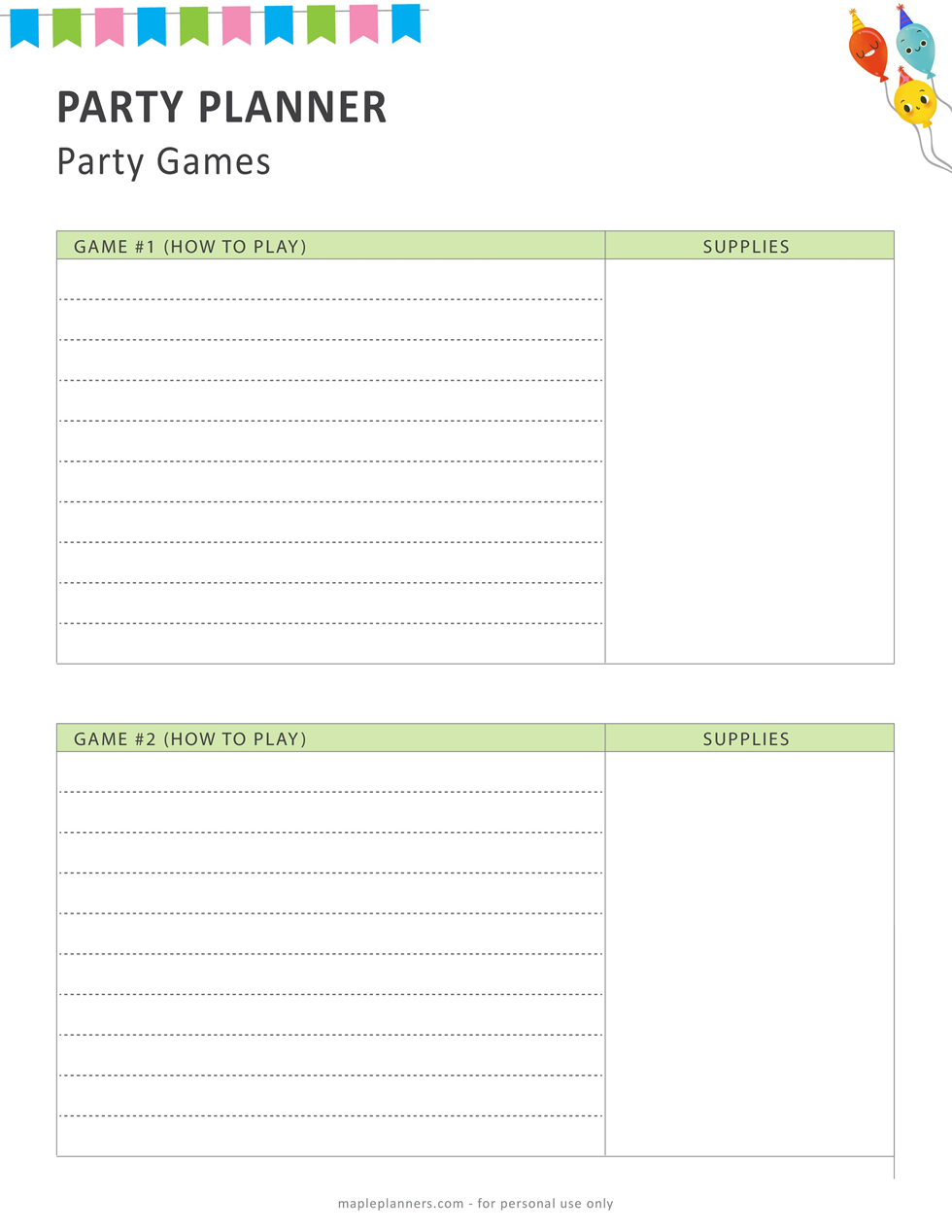 Party Games and Activities Template