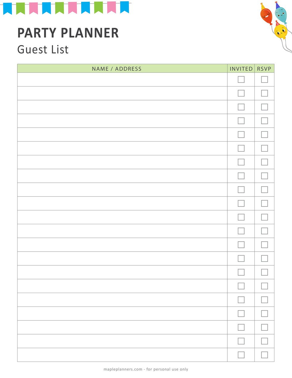 Party Planner Guest List