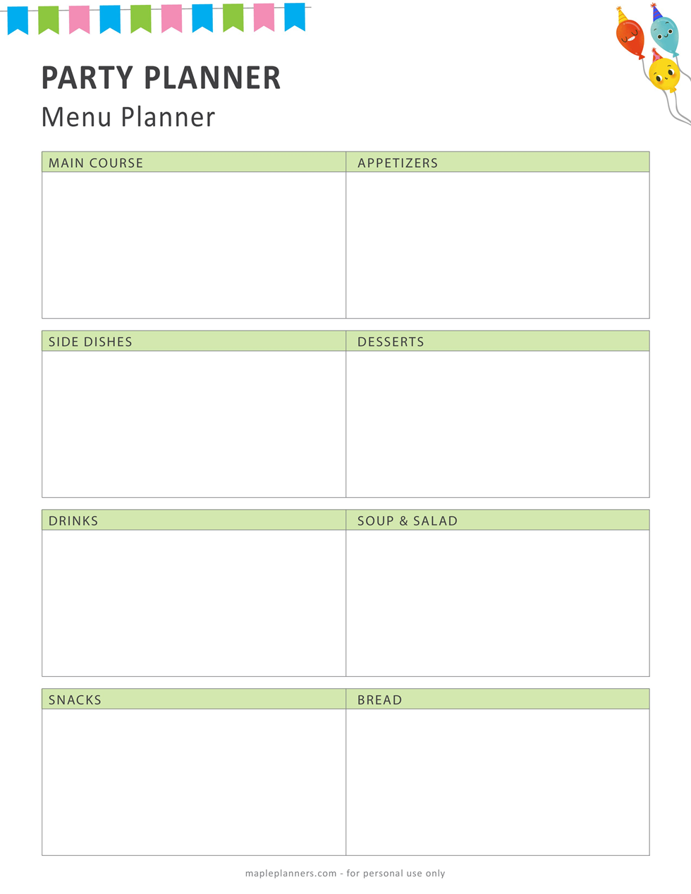 Party Menu Planner Template