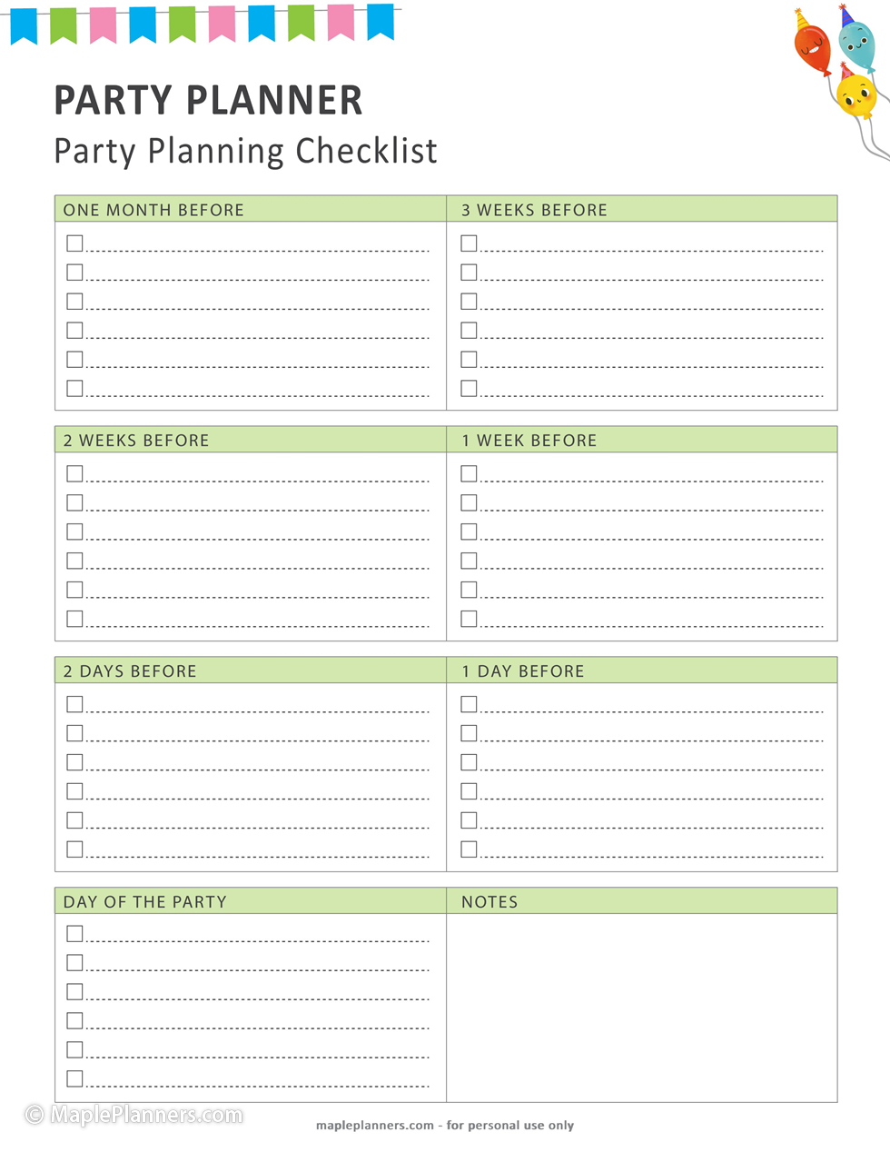 Party Planning Checklist Blank