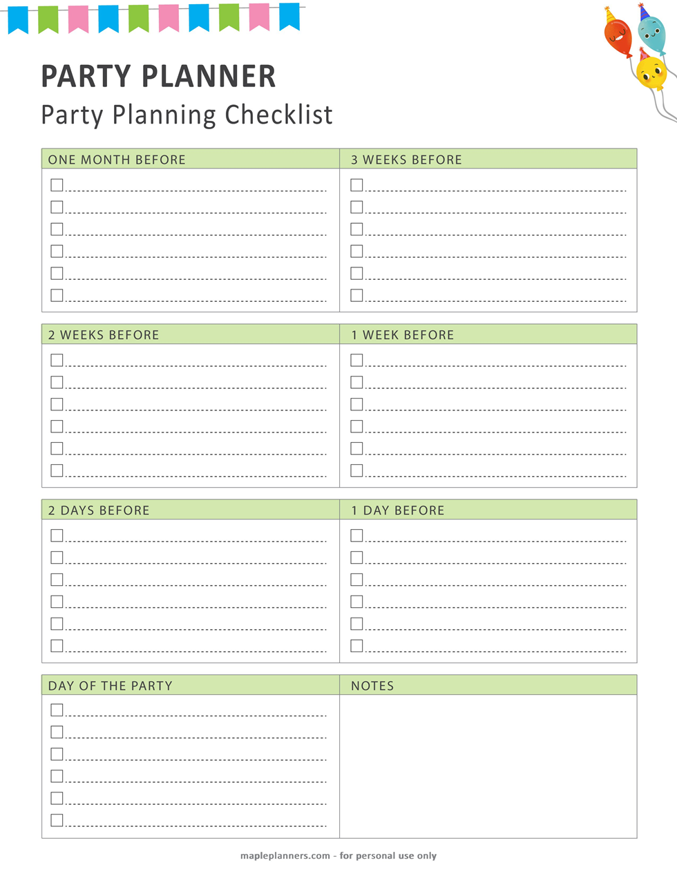 Party Planning Checklist Blank