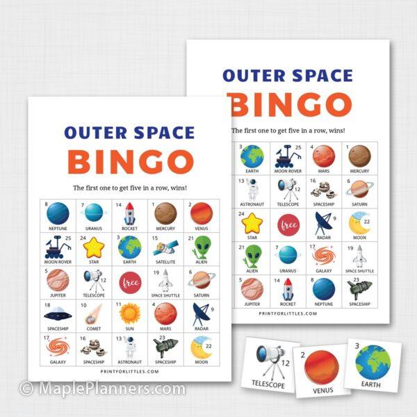 Set of 30 Outer Space Bingo Cards