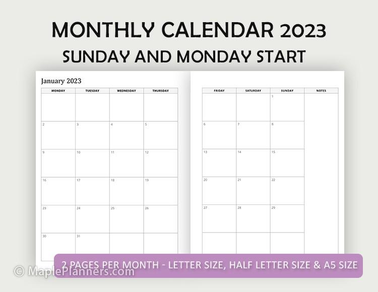 2023 monthly calendar