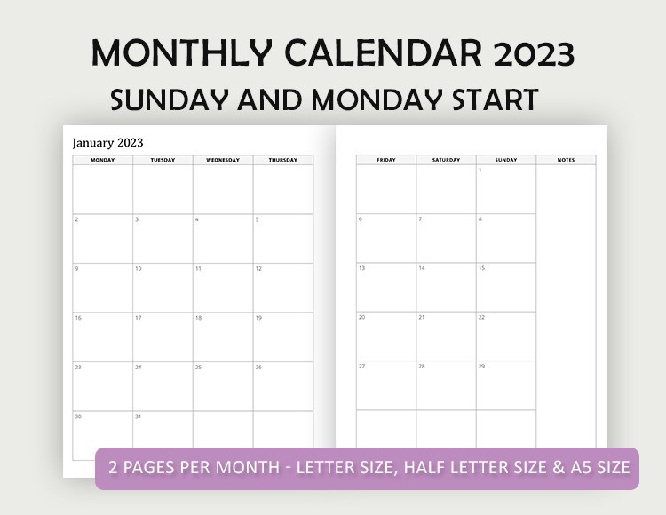 2023 monthly calendar