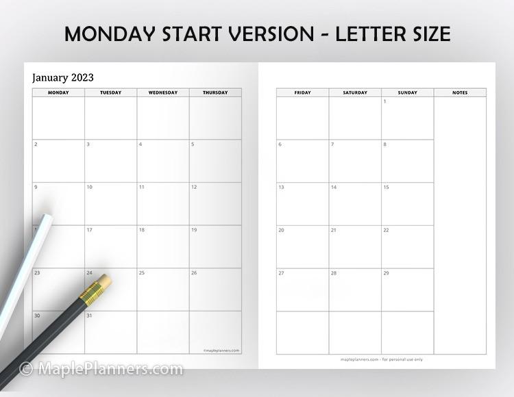Letter Size 2023 Monthly Planner